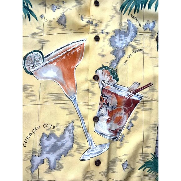Tori Richard Hawaiian Shirt Mens L Yellow Palm Print Viscose Cocktail Aloha Dsgn - Picture 4 of 8